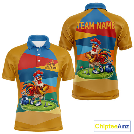 Colorful Rooster Mens Golf Polo Shirts Personalized Funny Golf Ball Shirts, Golf Gifts For Men NYN3098