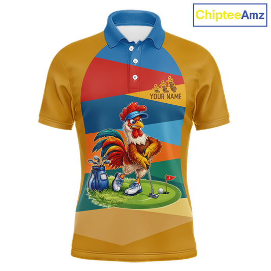 Colorful Rooster Mens Golf Polo Shirts Personalized Funny Golf Ball Shirts, Golf Gifts For Men NYN3098