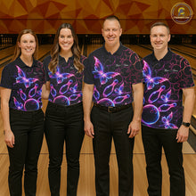 Load image into Gallery viewer, Neon Blue And Pink Butterfly Bowling Polo &amp; 1/4-Zip Shirt For Women Custom Colorful Bowling Team Jersey NYN3266