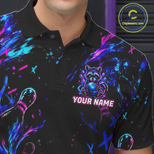 Load image into Gallery viewer, Splatter Neon Purple &amp; Blue Bowling Shirts For Men Custom Funny Raccoon Team Bowling Jersey NYN3270