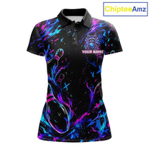 Load image into Gallery viewer, Splatter Neon Purple &amp; Blue Bowling Shirts For Women Custom Funny Raccoon Team Bowling Jersey NYN3270