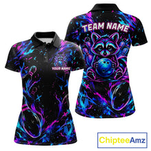 Load image into Gallery viewer, Splatter Neon Purple &amp; Blue Bowling Shirts For Women Custom Funny Raccoon Team Bowling Jersey NYN3270