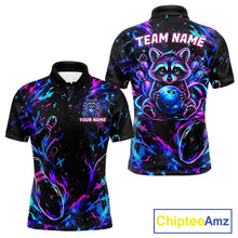 Load image into Gallery viewer, Splatter Neon Purple &amp; Blue Bowling Shirts For Men Custom Funny Raccoon Team Bowling Jersey NYN3270