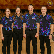 Load image into Gallery viewer, Splatter Neon Purple &amp; Blue Bowling Shirts For Women Custom Funny Raccoon Team Bowling Jersey NYN3270