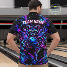 Load image into Gallery viewer, Splatter Neon Purple &amp; Blue Bowling Shirts For Men Custom Funny Raccoon Team Bowling Jersey NYN3270