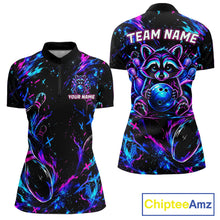 Load image into Gallery viewer, Splatter Neon Purple &amp; Blue Bowling Shirts For Women Custom Funny Raccoon Team Bowling Jersey NYN3270