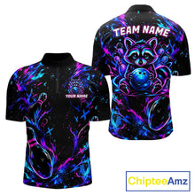 Load image into Gallery viewer, Splatter Neon Purple &amp; Blue Bowling Shirts For Men Custom Funny Raccoon Team Bowling Jersey NYN3270
