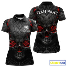 Load image into Gallery viewer, Black Red Skull Dartboard women's darts polo shirt, custom skull dart jersey, personalized dart team apparel, tournament dart uniform