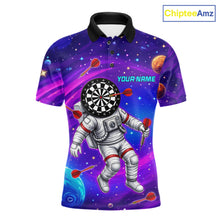 Load image into Gallery viewer, Funny Astronaut Galaxy Dartboard men's darts polo shirt, colorful galaxy dart jersey, personalized dart team apparel