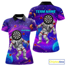 Load image into Gallery viewer, Funny Astronaut Galaxy Dartboard women's darts polo shirt, colorful galaxy dart jersey, personalized dart team apparel