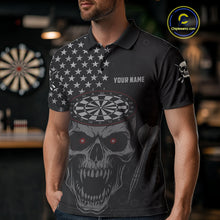 Load image into Gallery viewer, Custom Black Grey Grunge Skull Patriotic Dart Men Polo Jerseys USA Flag Dart Shirts NYN1726