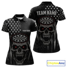 Load image into Gallery viewer, Custom Black Grey Grunge Skull Patriotic Dart Women Polo Jerseys USA Flag Dart Shirts NYN1726