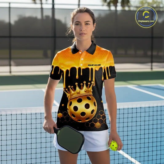 Custom Dripping Honeycomb Gold Crown Pickleball 3D Ball Jerseys Women Pickleball Shirts NYN2230