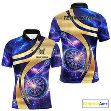 Load image into Gallery viewer, Personalized Golden And Purple Galaxy Darts Polo &amp; 1/4 Zip Shirt For Men Darts Clothing Jerseys NYN2892