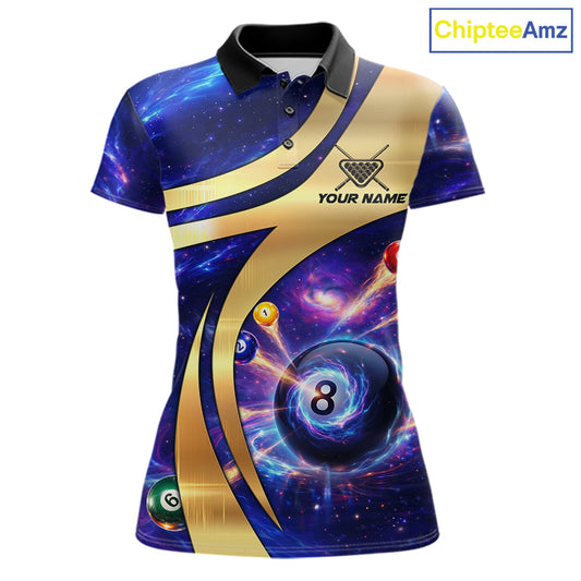 Purple Galaxy Pool 8 Ball Billiard Shirt For Women Personalized Multicolor Light Billiard Apparel NYN2893
