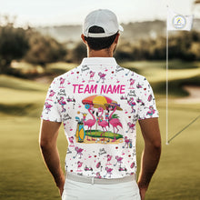 Load image into Gallery viewer, Funny Pink Flamingo Friends White Mens Polo Shirt Custom Flamingo Ladies Golf Outfits NYN3111