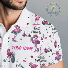 Load image into Gallery viewer, Funny Pink Flamingo Friends White Mens Polo Shirt Custom Flamingo Ladies Golf Outfits NYN3111