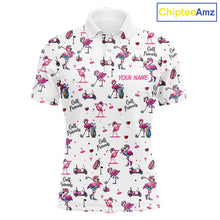 Load image into Gallery viewer, Funny Pink Flamingo Friends White Mens Polo Shirt Custom Flamingo Ladies Golf Outfits NYN3111