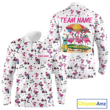 Load image into Gallery viewer, Funny Pink Flamingo Friends White Mens Polo Shirt Custom Flamingo Ladies Golf Outfits NYN3111