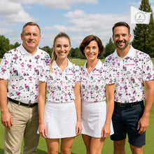 Load image into Gallery viewer, Funny Pink Flamingo Friends White Mens Polo Shirt Custom Flamingo Ladies Golf Outfits NYN3111