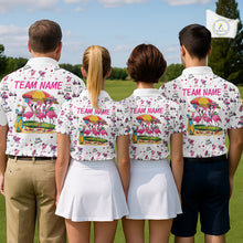 Load image into Gallery viewer, Funny Pink Flamingo Friends White Mens Polo Shirt Custom Flamingo Ladies Golf Outfits NYN3111