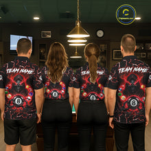 Load image into Gallery viewer, Men women bowling team wearing Lightning Red Grim Reaper custom bowling jerseys, personalized league uniforms
