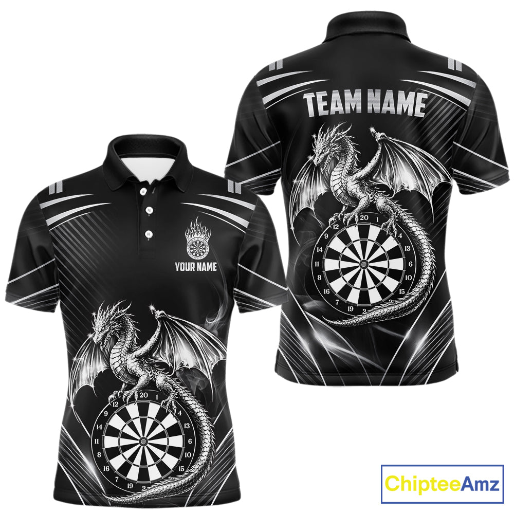 Silver Light Dragon Dartboard Custom Men Darts Polo League Shirts Dragon Dart Jerseys NYN2237