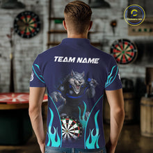 Load image into Gallery viewer, Personalized Funny Wolf Blue Flaming Darts Men Polo &amp; 1/4-Zip Dart Shirt Wolf Dart Team Jerseys NYN2900