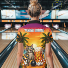 Load image into Gallery viewer, Cheer Beer And Cat Funny Women Bowling Shirt Custom Summer Tropical Youth Bowling Shirts NYN3277