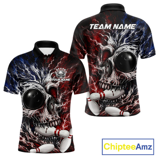 Grunge Skull Mens Bowling Polo Shirt Custom Youth Bowling Team Outfits