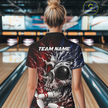 Load image into Gallery viewer, Red And Blue Grunge Skull Women Bowling Polo Quarter-Zip Shirt Custom Youth Bowling Team Outfits NYN3285