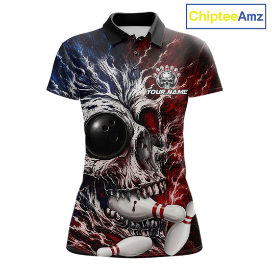 Grunge Skull Women Bowling Polo Shirt Custom Youth Bowling Team Outfits