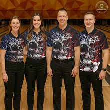 Load image into Gallery viewer, Red And Blue Grunge Skull Mens Bowling Polo Quarter-Zip Shirt Custom Youth Bowling Team Outfits NYN3285