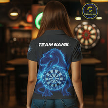 Load image into Gallery viewer, Custom Horror Dinosaur Lightning Blue Dartboard Dart Women Polo Jerseys Funny Dart Shirts NYN1740