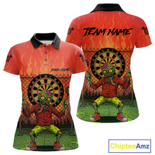Load image into Gallery viewer, Custom Green &amp; Orange Funny Zombie Dartboard Dart Women Polo Jerseys Funny Dart Shirts NYN1742