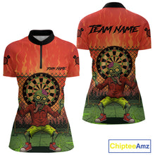 Load image into Gallery viewer, Custom Green &amp; Orange Funny Zombie Dartboard Dart Women Quarter-Zip Jerseys Funny Dart Shirts NYN1742