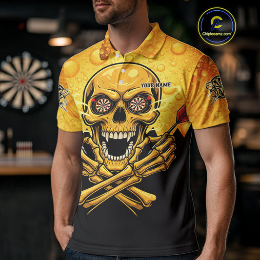 Funny Beer & Skull Dartboard Men Polo Darts Shirt Custom Name & Team Dart Jersey NYN2011
