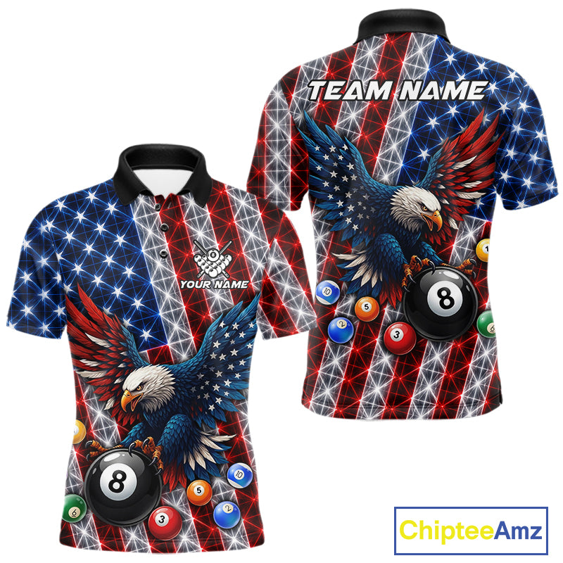 Lightning thunder American flag eagle billiard polo shirt for men