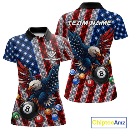 Lightning thunder American flag eagle billiard polo shirt for women