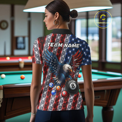 Lightning Thunder US Flag Women Billiard Polo Shirts Custom Eagle 8 Ball Billiard Team Apparel NYN3298