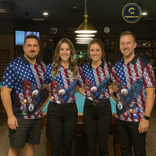Load image into Gallery viewer, Lightning Thunder US Flag Mens Billiard Polo Shirts Custom Eagle 8 Ball Billiard Team Apparel NYN3298