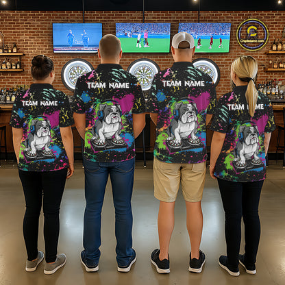 Colorful Paint Funny Dj Music Bulldog Custom Men Darts Polo Shirts Dart League Jerseys NYN2257