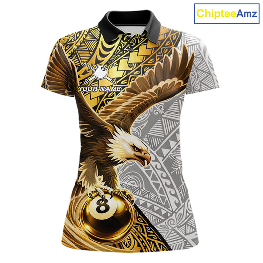 White And Gold Tribal Pattern Billiard Jersey For Women Custom Eagle 8 Ball Billiard Team Shirts NYN2926