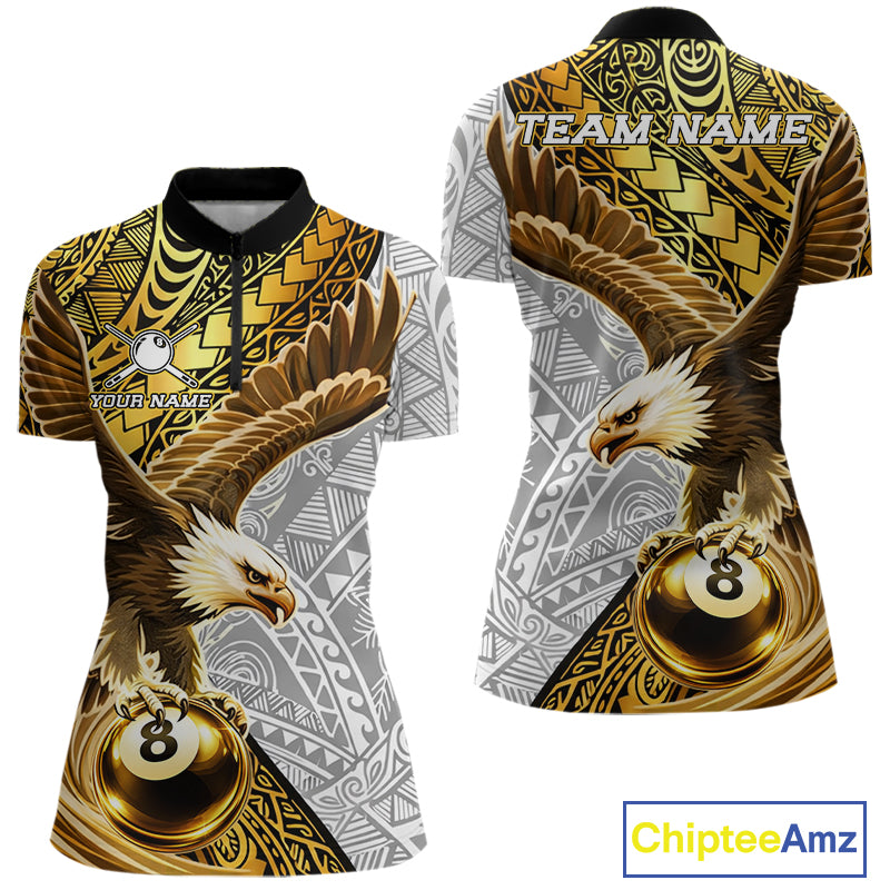 White And Gold Tribal Pattern Billiard Jersey For Women Custom Eagle 8 Ball Billiard Team Shirts NYN2926