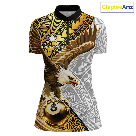White And Gold Tribal Pattern Billiard Jersey For Women Custom Eagle 8 Ball Billiard Team Shirts NYN2926