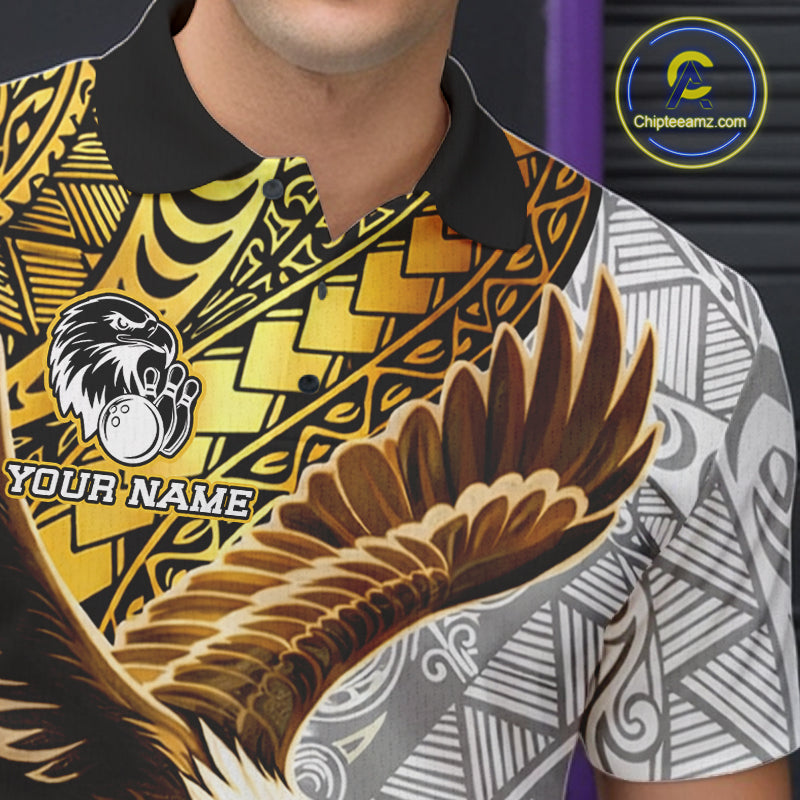 White And Gold Tribal Pattern Billiard Jersey For Men Custom Eagle 8 Ball Billiard Team Shirts NYN2926