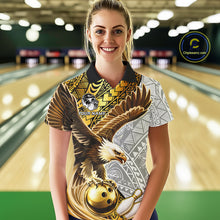 Load image into Gallery viewer, Black And Gold Tribal Bowling Jersey For Women Custom Eagle Tribal Team Shirts Bowling League NYN2927
