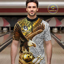 Load image into Gallery viewer, Black And Gold Tribal Bowling Jersey For Men Custom Eagle Tribal Team Shirts Bowling League NYN2927