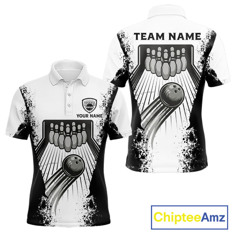 White And Grunge Black Bowling Jerseys For Men Custom Bowling Polo 1/4-Zip Shirt, Gift For Bowlers NYN3127