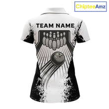 Load image into Gallery viewer, White And Grunge Black Bowling Jerseys For Women Custom Bowling Polo 1/4-Zip Shirt, Gift For Bowlers NYN3127